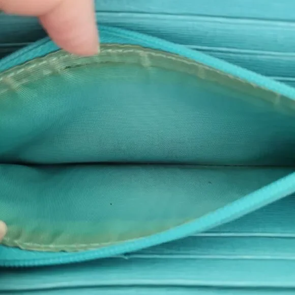 Furla Italian Zip Around Wallet Large Geniue Leather Tiffany Blue Designer Logo - Picture 7 of 10